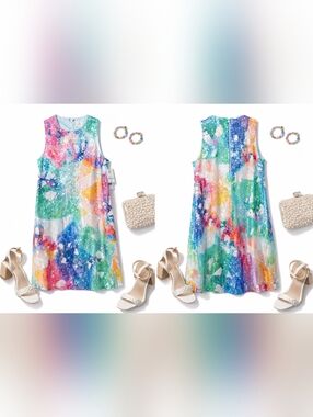 Julia Jordan Watercolor Sequin Sleeveless Shift Dress Size 4 NWT